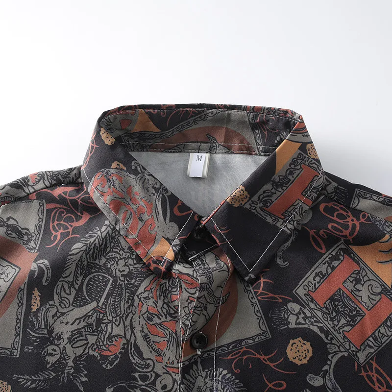 Ropa de playa para hombre, camisas informales de manga corta con estampado rojo A la moda para un aspecto elegante