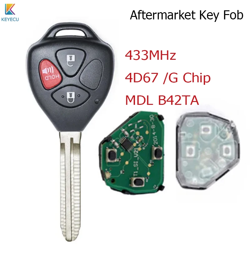 

KEYECU Replacement Remote Key 3 Buttons 433MHz 4D67 Chip MDL B42TA for Toyota Hilux Vigo Fortuner 4Runner