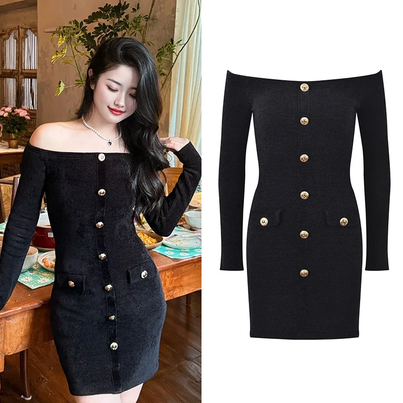 

Ele Bla Slimming One-oulder Single-Bule Dr Sli Faion Commute Sle Long Sve Bodycon Skirt for Women
