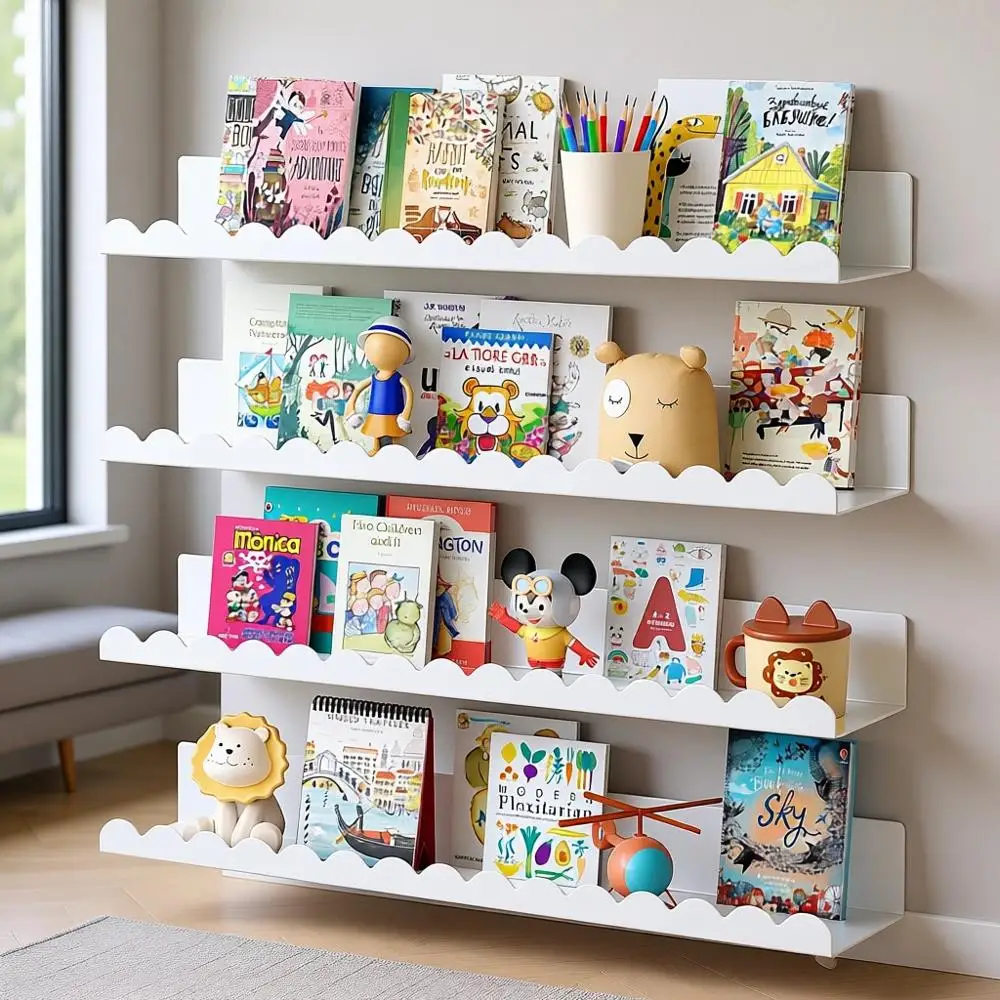 

24 Metal Nursery Wall Shelves 4-Pack, Kids Room, Bedroom, Bathroom, Playroom, White