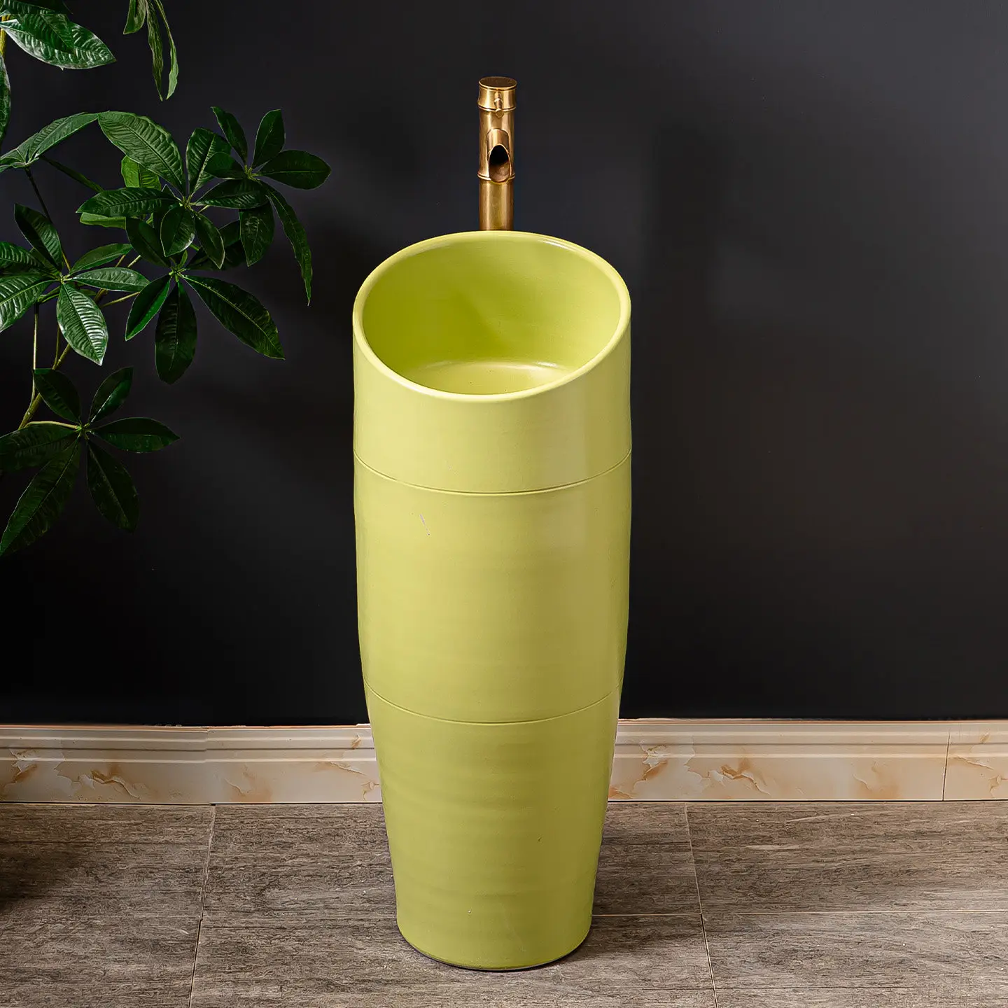 Modern simple column basin, ceramic wash basin, green cylindrical washbasin