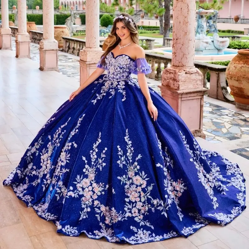 Темно-синее блестящее кружевное платье Quinceanera с аппликациями и бусинами, бальное платье Quinceañera с кисточками, коктейльные платья, Vestidos De, по индивидуальному заказу