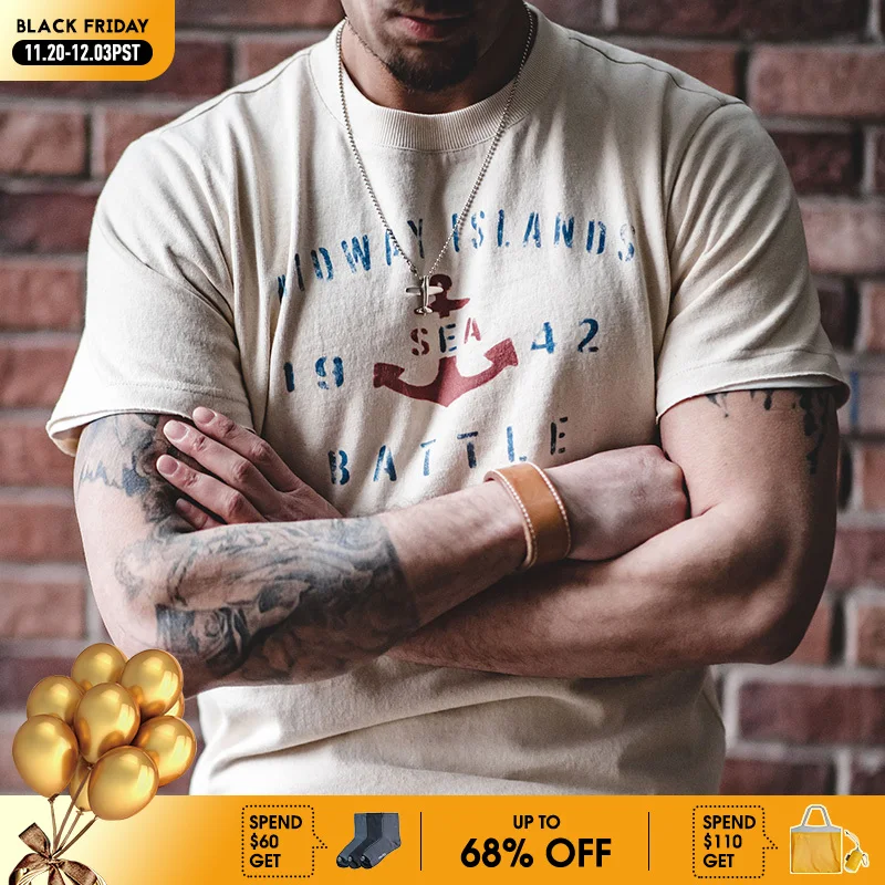 

Maden Japanese Vintage Anchor Print Cotton Seed Shell T-shirts Men Essential Oversize T Shirt Casual O-neck Tees Summer Tops