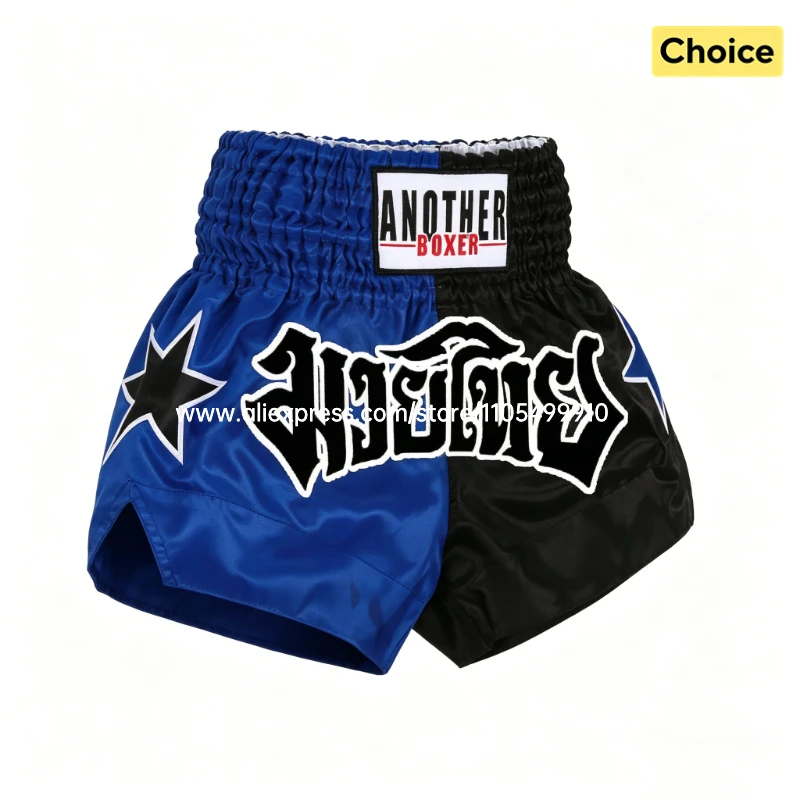 Boxing Pants 2-Tone Black Blue Fight Kickboxing Shorts Men Women Kids Muay Thai Shorts Star Embroidery Gym MMA Training Clothing