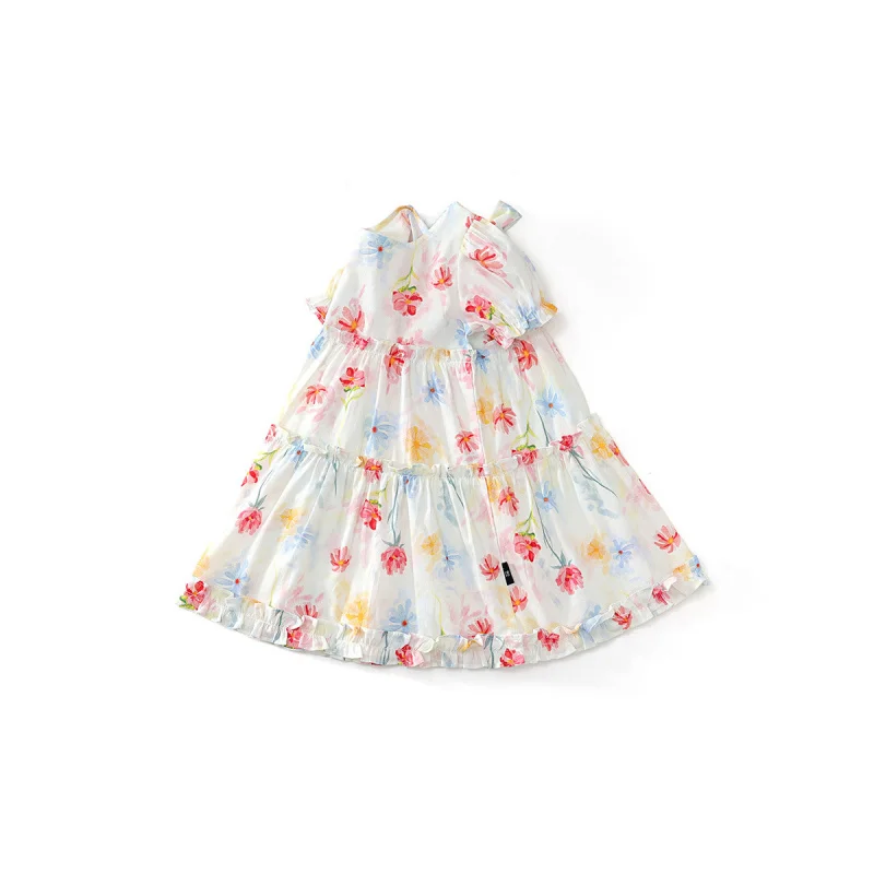 

Girls' Dress2025Summer New Style Gorgeous Floral Korean Style Backless Bow Princess Dress