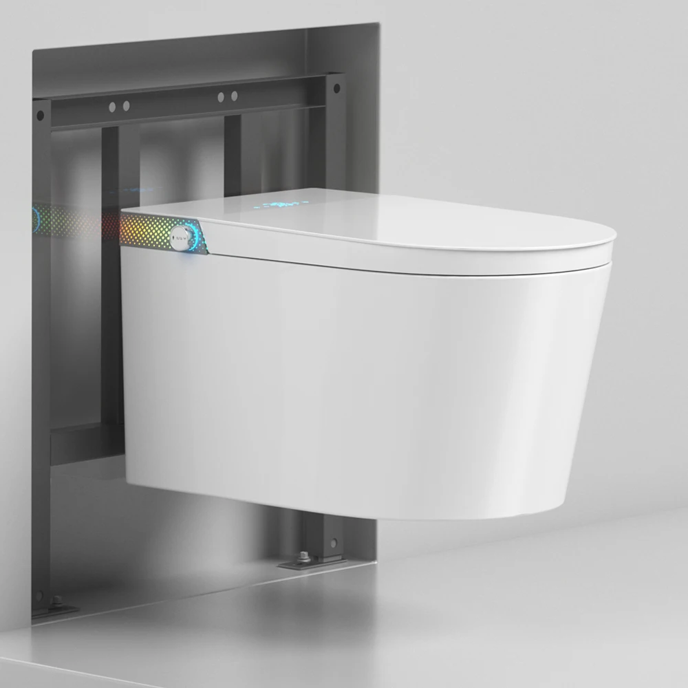 WC intelligente a parete Sanyipace con bidet, 220V, sedile riscaldato istantaneamente, completamente automatico, apertura e chiusura del coperchio tramite sensore a pedale, modalità a risparmio
