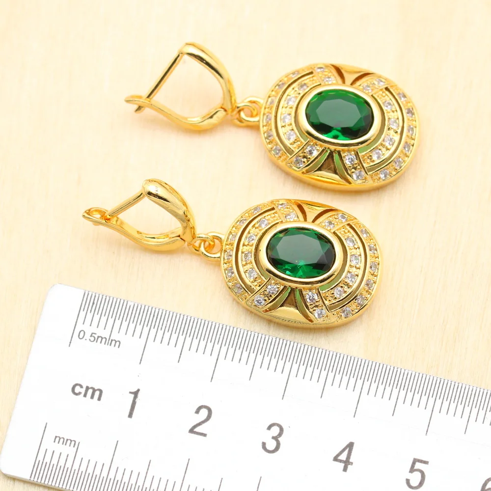 WPAITKYS Green Created Emerald White CZ Gold Color Jewelry Sets For Women Drop Earrings Necklace Pendant Rings Free Gift Box