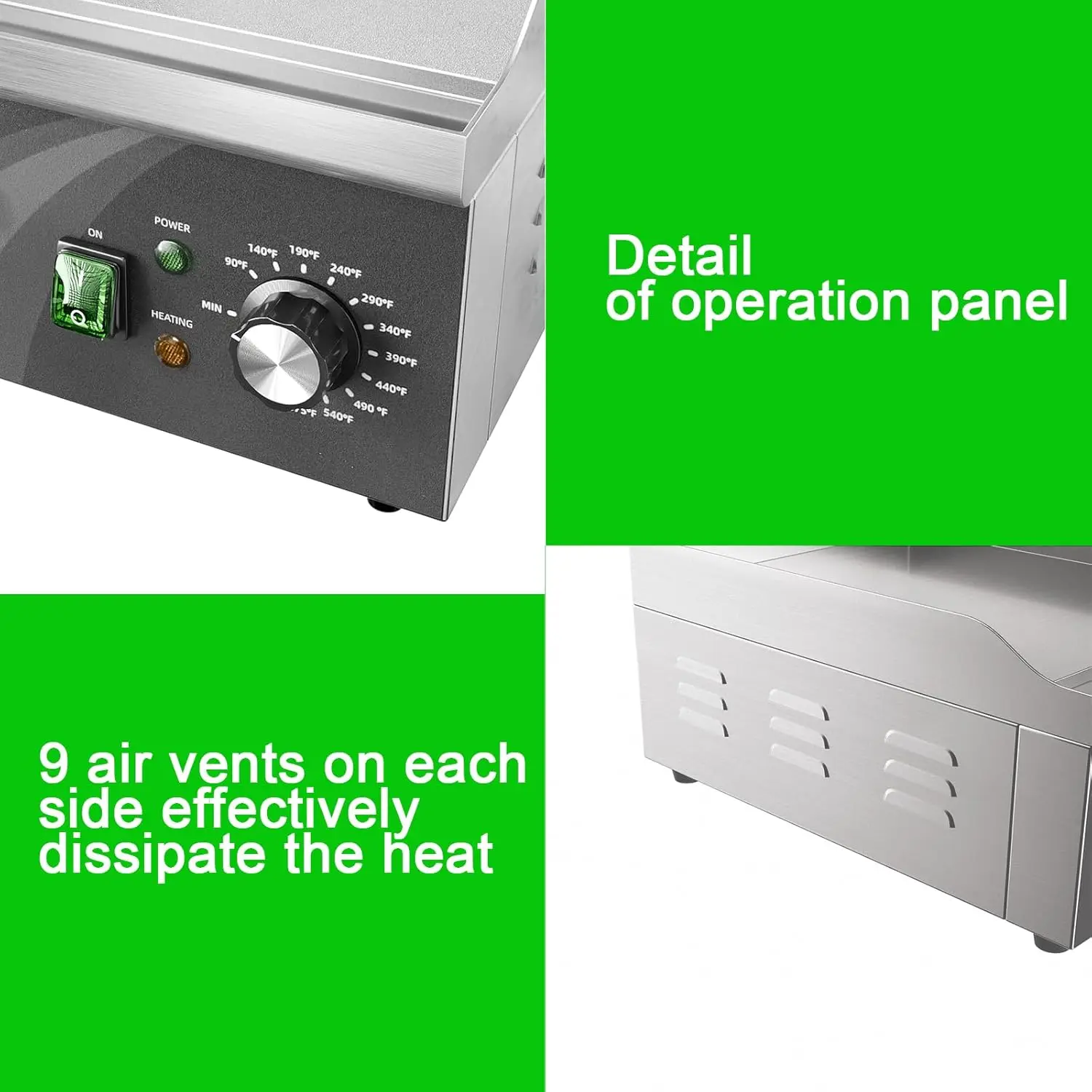 14 Inch Flat Top Grill Commercial Electric Griddles Stainless Steel Adjustable Temperature Control 90℉-575℉ for Home or Restaura