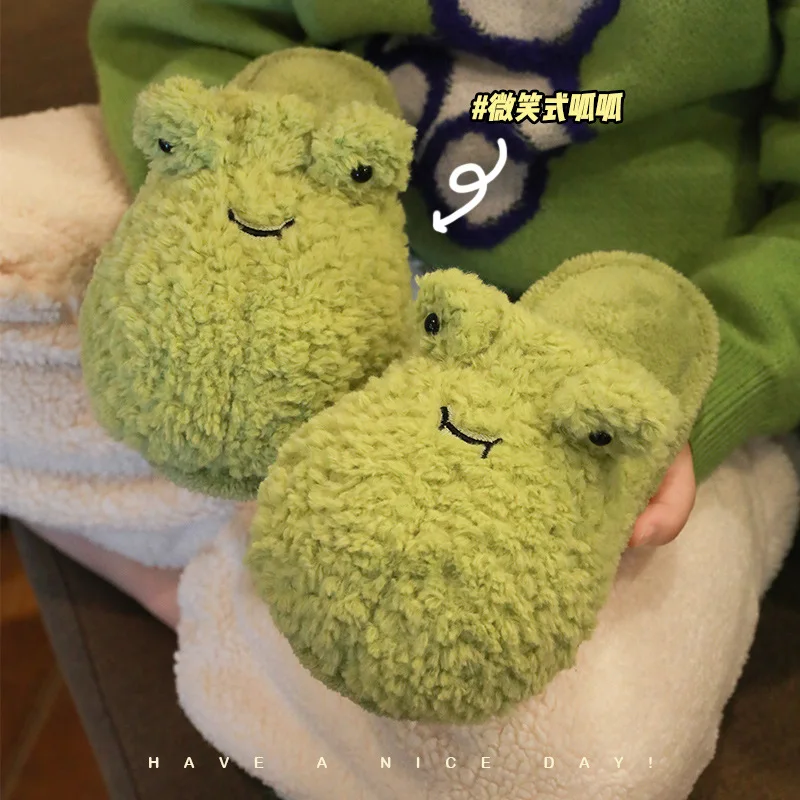 Slippers for Women Cute Frog Winter New Slippers Indoor House Shoes Warm Plush Slipper Couples Home Platform Footwear Wholesale