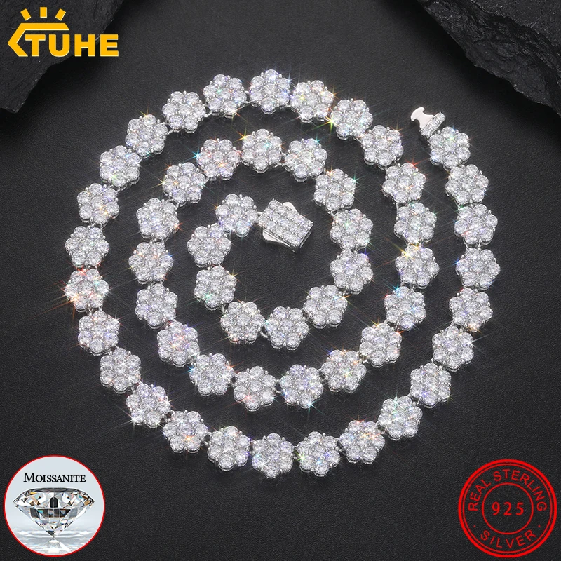 

10mm Moissanite VVS1 Unisex Necklace Chain 925 Silver For Women Iced Out Chain Link Necklace Unisex Fine Hip Hop Jewelry