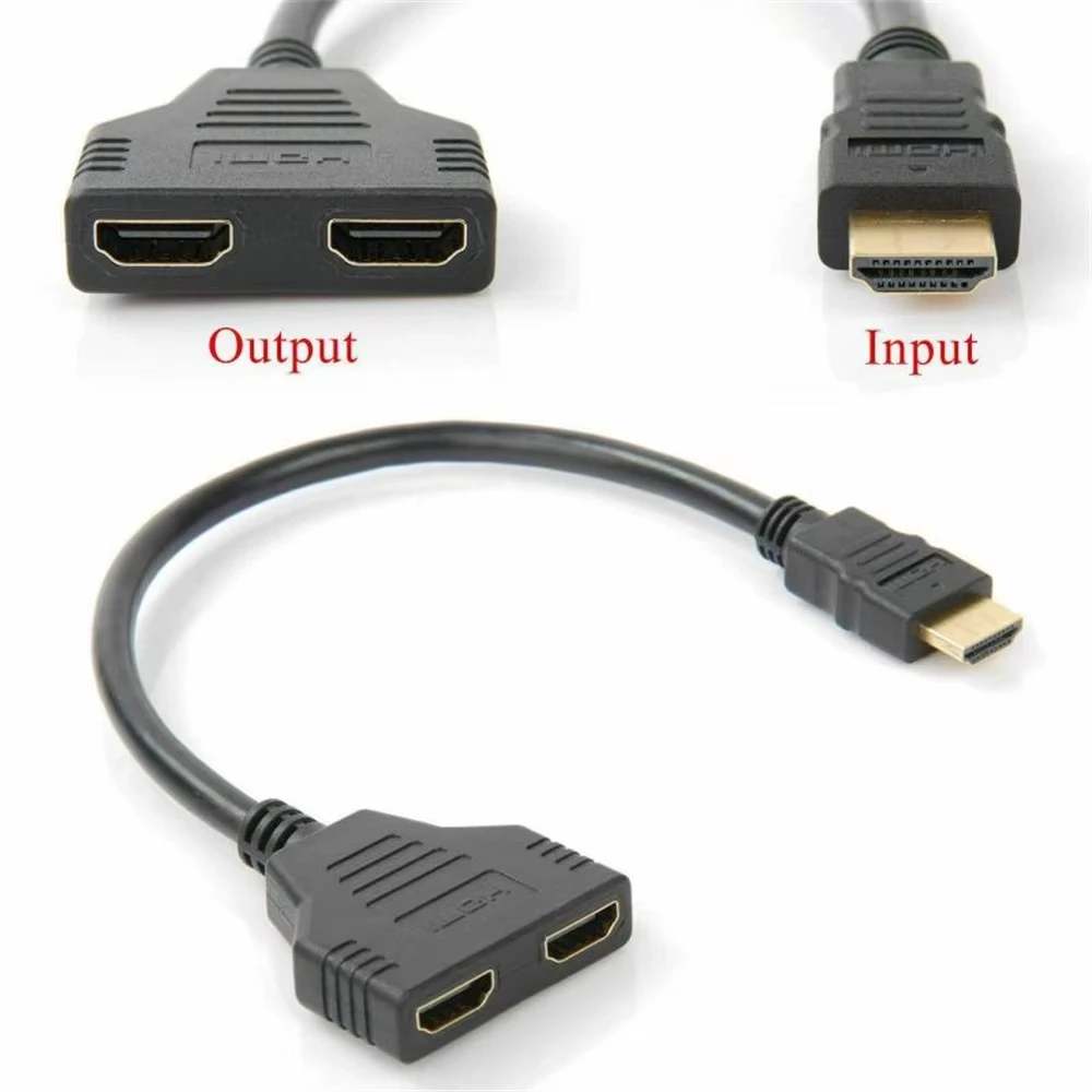 4K HD 1080P Compatible Splitter Adapter Cable Dual Port 1 in 2 Out Cable Male To Female HDTV Adapter For Laptop LCD TV Box PS3