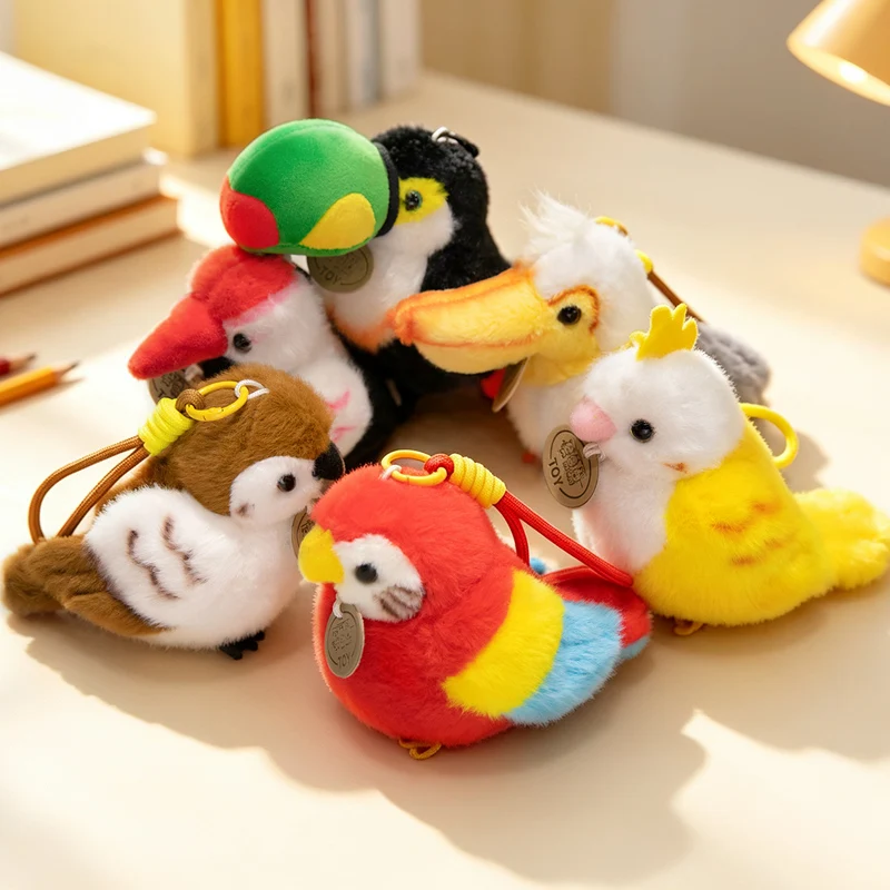 Kawaii Sparrow Parrot Stuffed Animal Doll, Cute Soft Cartoon Bird Plush Toy Keychain Pendant For Children Backpack Decoration