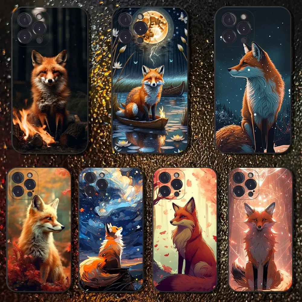 

Cute Animal Fox Phone Case For iPhone 16,15,14,13,12,11 Plus,Pro Max,XS,X,XR,SE,Mini,8,7,Soft Silicone Black Cover