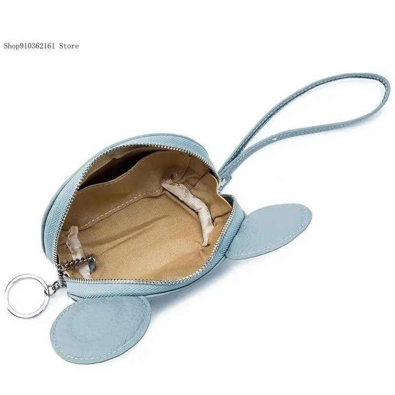 Casual and Minimalist First-Layer Cowhide Cute Genuine Leather Compact Mini Keychain Coin Purse for Women