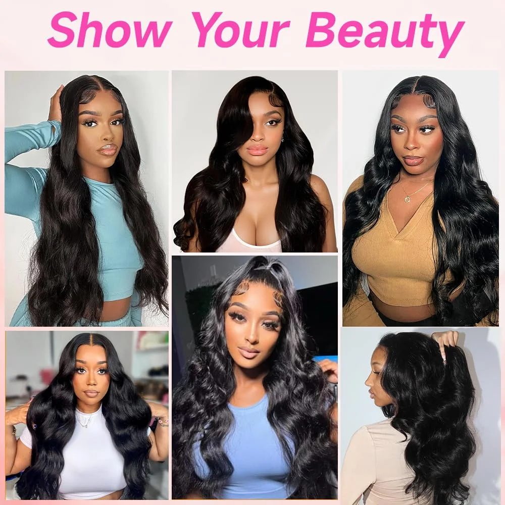 7x6 Lace Naturschwarz Body Wave 13x4 HD Transparente Spitze 13x6 Full Frontal Perücken Vorgezupfte 360 Lace Perücke Echthaarperücken für Frauen – Detail 8