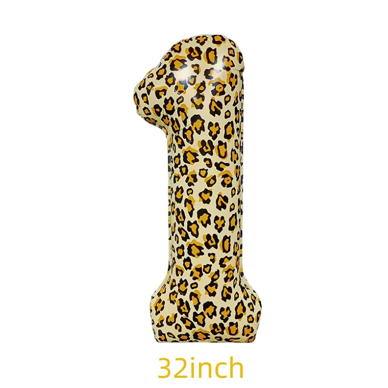 32Inch Leopard Number Aluminum Foil Balloon Spotted Cheetah Animal Digital Kids Birthday Party Decoration Air Ball Supplies