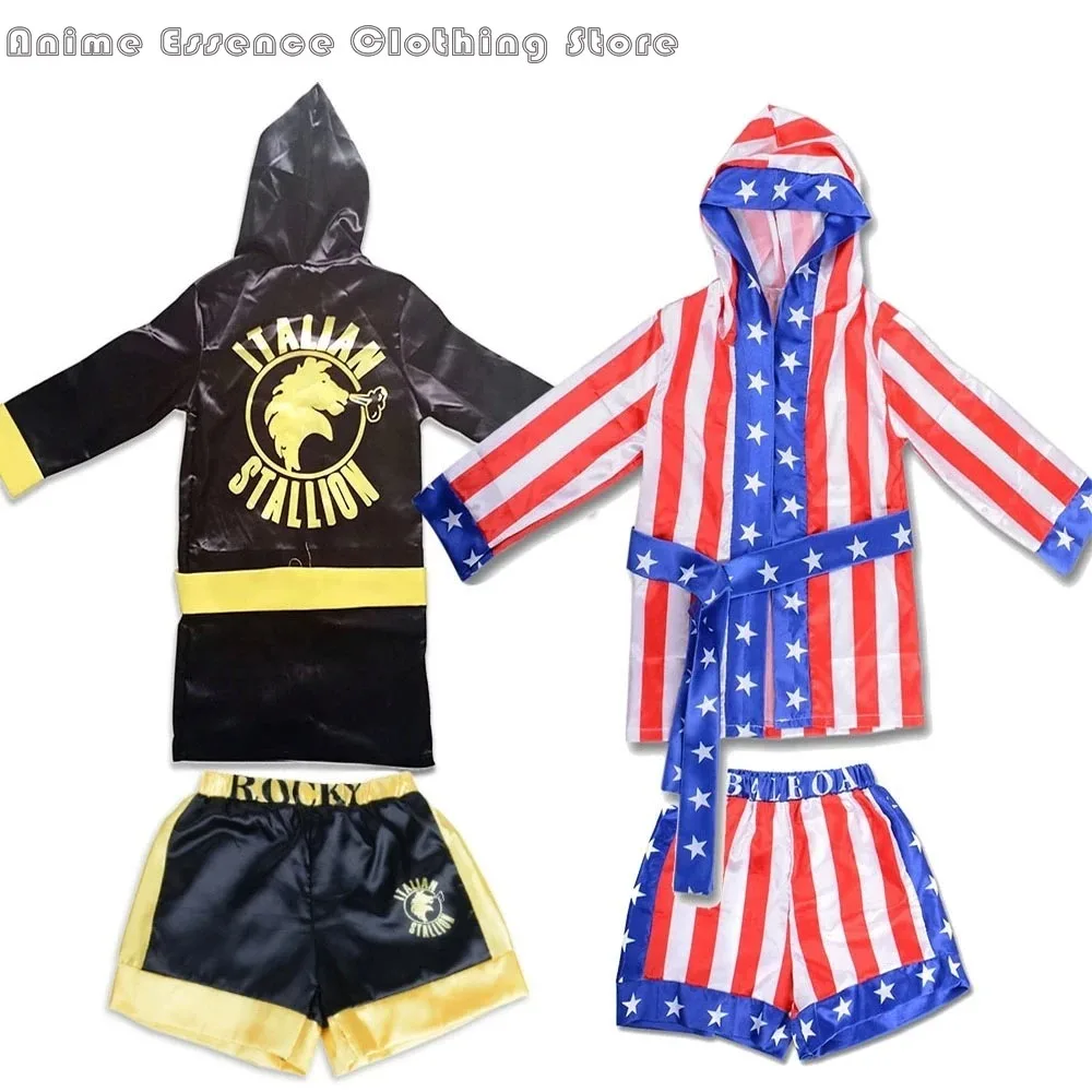 Crianças menino meninas vermelho preto rocky balboa boxer traje roupas com shorts filme boxe robe traje para festa de criança carnaval