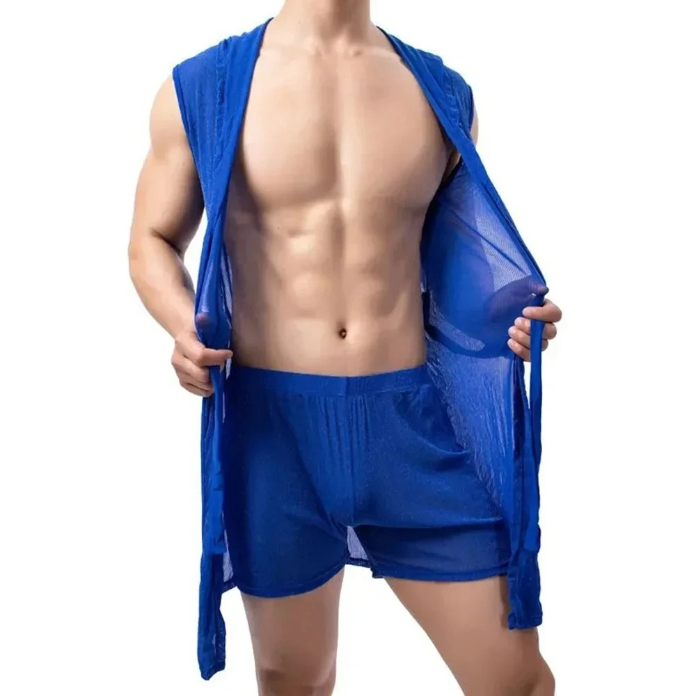 رجل مقنعين منامة شبكة انظر من خلال مثير البشكير الساخن المثيرة إغراء الجنس مثلي الجنس بنين مريحة المنزل Lgbt القمم ملابس للرجال