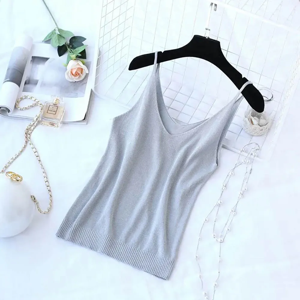 Woman Fashion Sleeveless Top Vest Sexy V-neck Camisole Tops Women 2021 Women\'s Small Fresh Inner Wear Short Knit Summer Vests