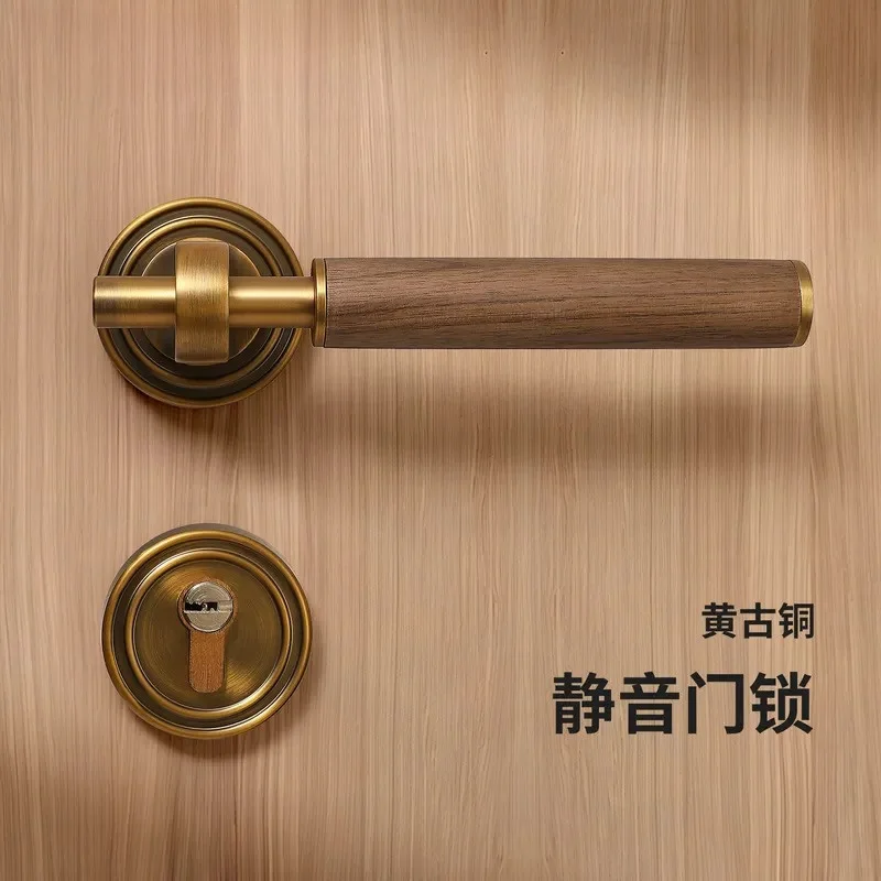 Medieval Style Indoor Bedroom Door Lock Retro Walnut Silent Magnetic Solid Wood Split Universal Household Door Lock