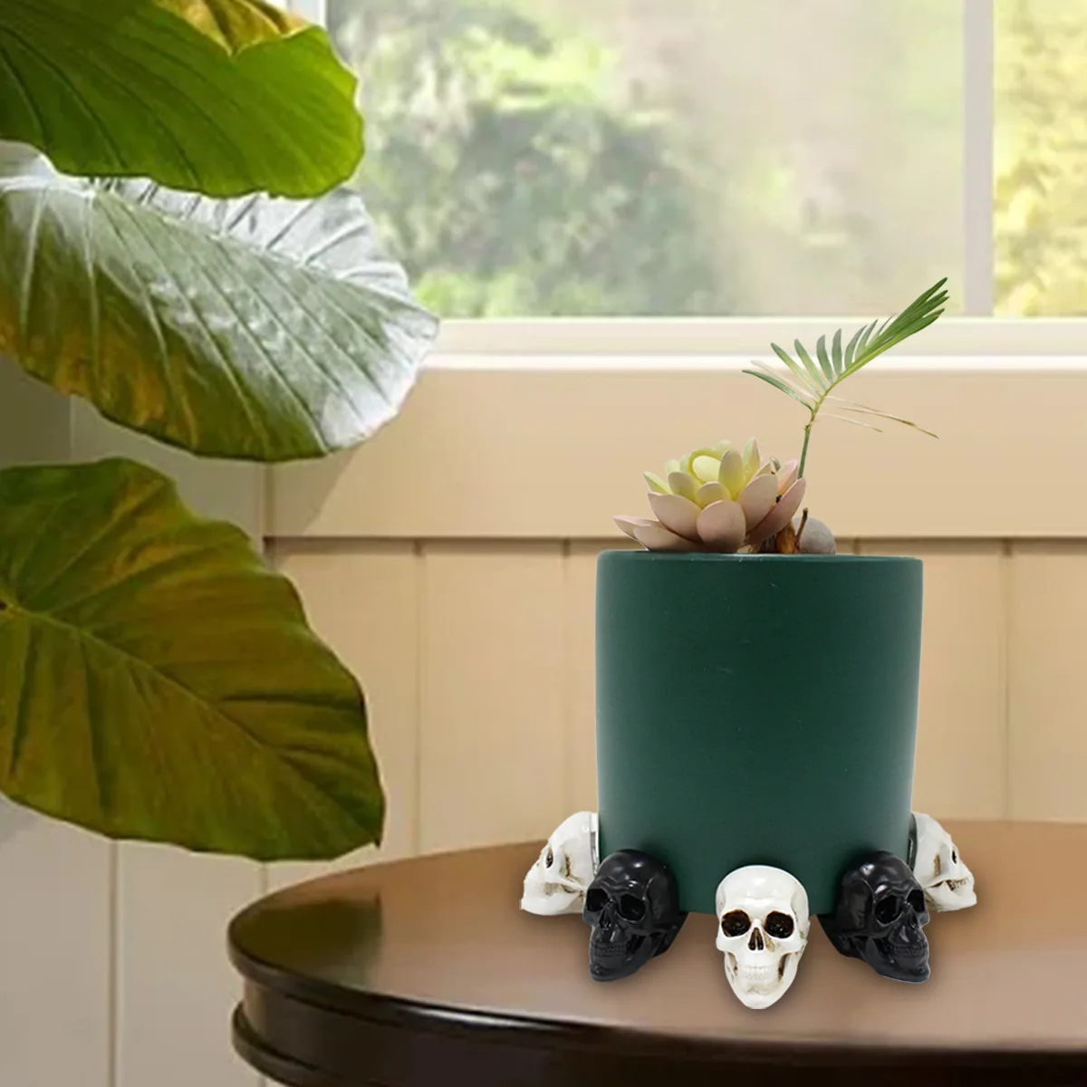 6-Piece Skull Plant Coasters Set- Resin Halloween Decor for Home & Outdoor Decor