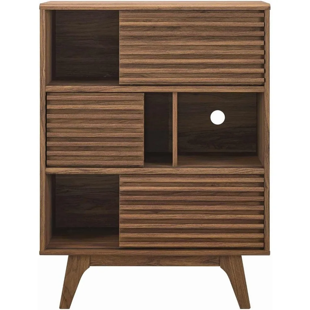 Three-Tier Display Storage Cabinet Stand, Walnut