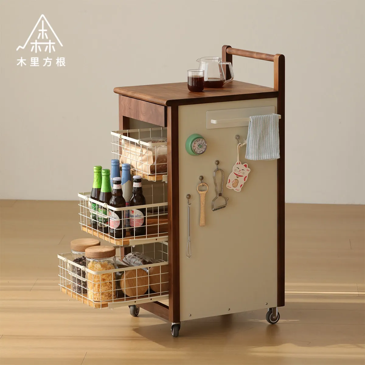 DSA solid wood retro kitchen fruit and vegetable rack snack storage mobile edge corner
