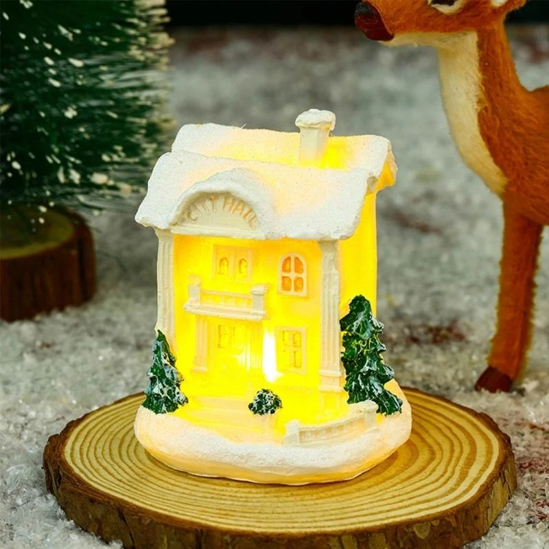 LED Lighted Christmas Village Houses Gingerbreads House Figurine Holiday Decors C7AC