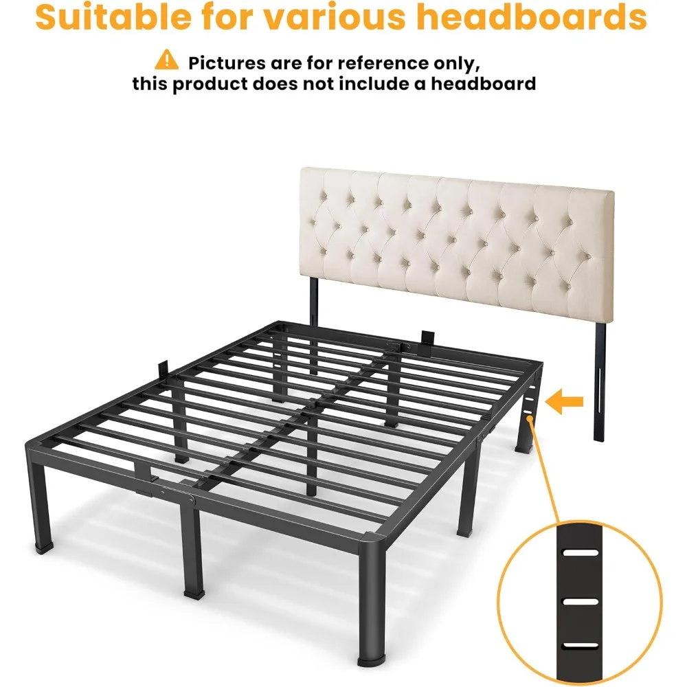 

14 inch king bed frame, metal platform bed frame with round corner legs, 3500 lbs heavy duty steel slats support, no box spring