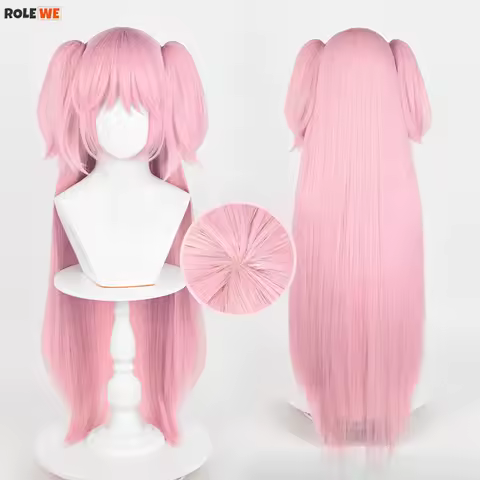 Kaname Madoka Cosplay Wig Anime Long Pink With Ponytails Heat Resistant Synthetic Hair Women Style Wigs + Wig Cap