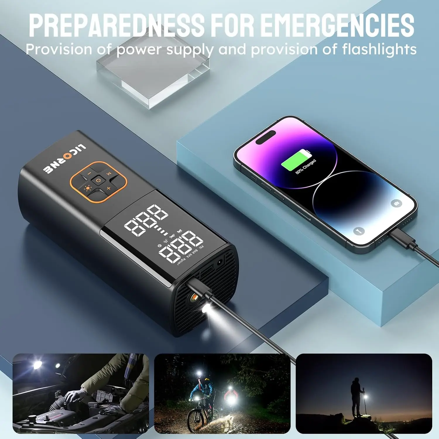 車のタイヤ用ポータブルエアコンプレッサー、デジタルゲージ付き5倍速コードレスポンプ、車、自転車、バイク用180PSI