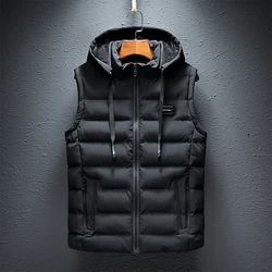 Winter Mens Warm Jacket Sleeveless Vest Man Fleece Lined Vest Hooded Coats Men Windbreaker Padded Waistcoats Clothing 6XL
