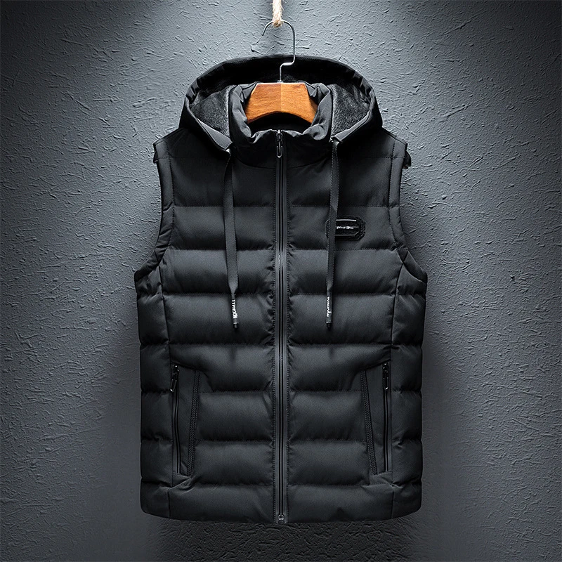 Winter Mens Warm Jacket Sleeveless Vest Man Fleece Lined Vest Hooded Coats Men Windbreaker Padded Waistcoats Clothing 6XL