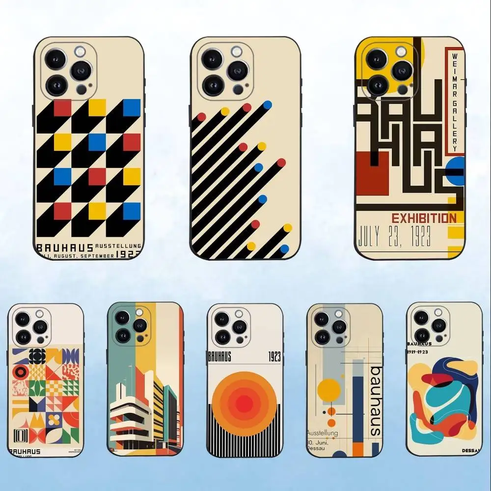 

Bauhaus Exhibition Art Phone Case For iPhone 16,15,14,13,12,11 Plus,Pro Max,XS,X,XR,SE,Mini,8,7,Soft Silicone Black Cover