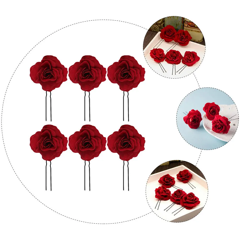 

6Pcs Rose Flower Hair Stick Elegant Bridal Hairpin Decorative Hair Accessories for Wedding Prom Garden Party Honeymoon Beach