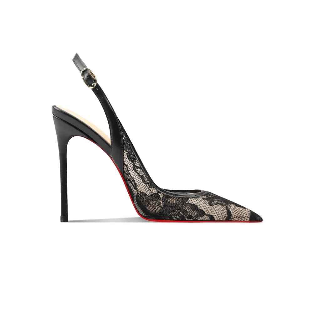 

Black Lace High Heel Sandals 2025 Spring New Women Pointed Toe Sexy Stiletto Shoes