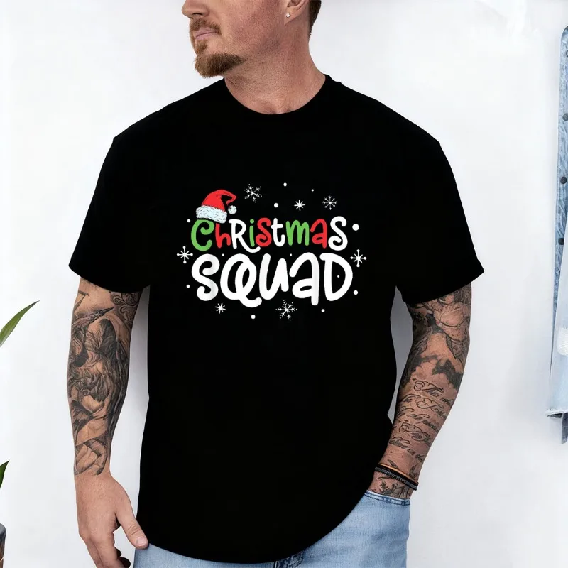 

Рождественский отряд Санта-Клауса, семейная рождественская хлопковая футболка унисекс, топ с круглым вырезом и короткими рукавами, всесезонный, повседневный, модный, мягкий, удобный