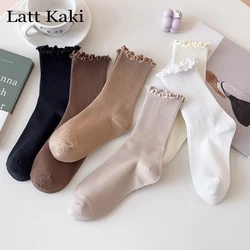 5 Pares Meias Estilo Coreano Novo Kawaii Cor Sólida Bonito Meias Multipack Algodão Respirável Babados Ruffle Meias Meninas das Mulheres