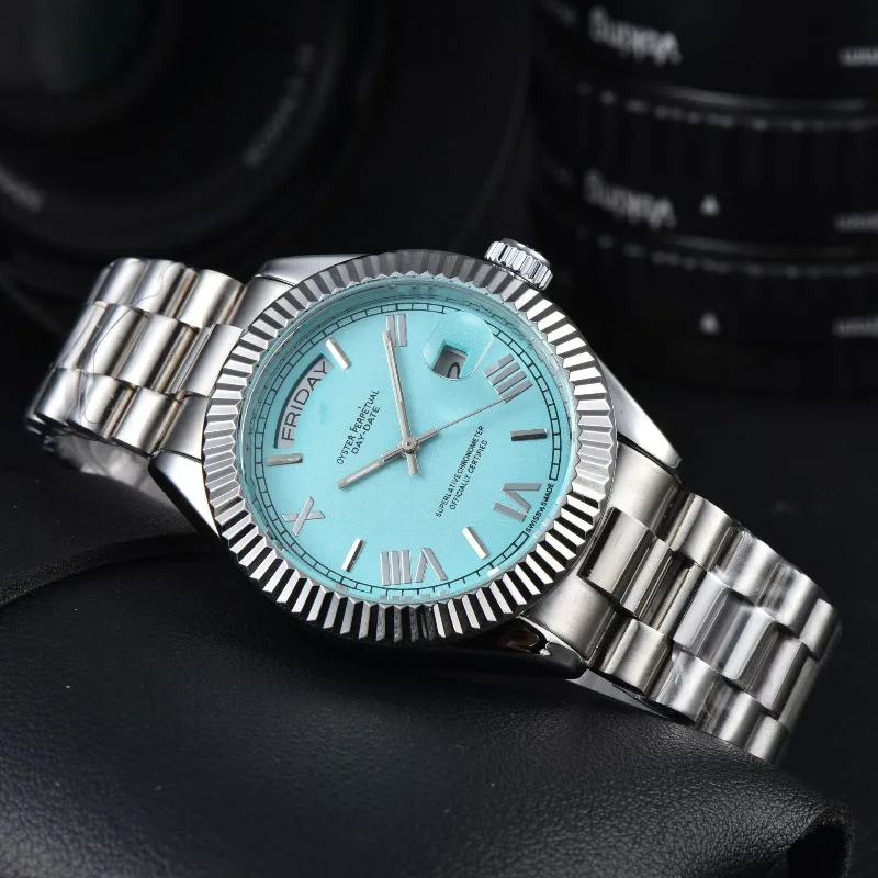 2025 Automatische mechanische Herrenuhr, 3 Zeiger, Edelstahlband, Business-Casual, wasserdicht, Saphirglas, leuchtend