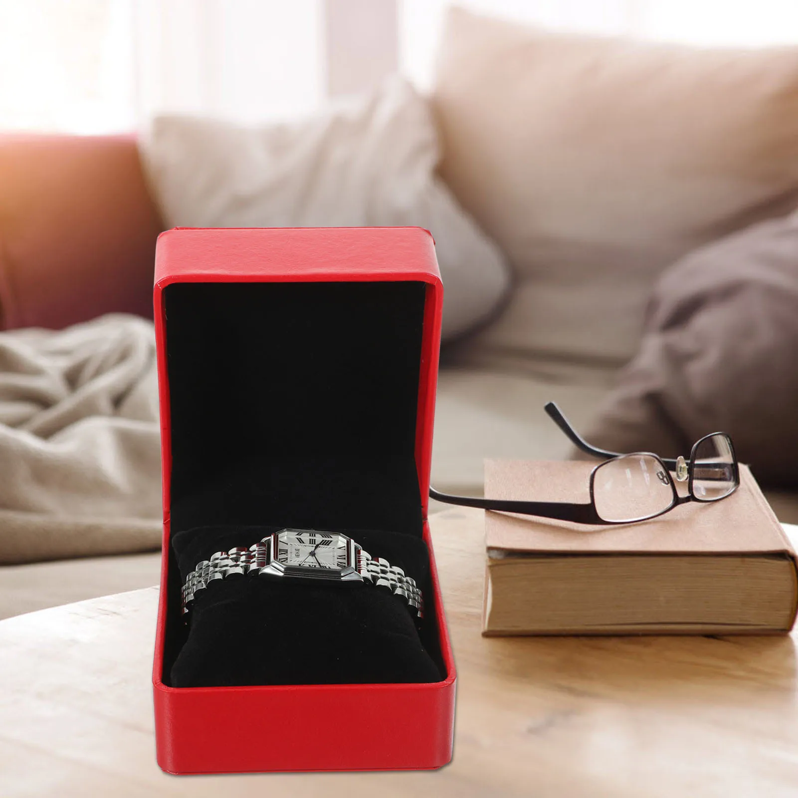 

Single Watch Box Premium Pu Jewelry Storage Display Case For Men/Women Red Durable Long Term Use Business/Home Gift Idea