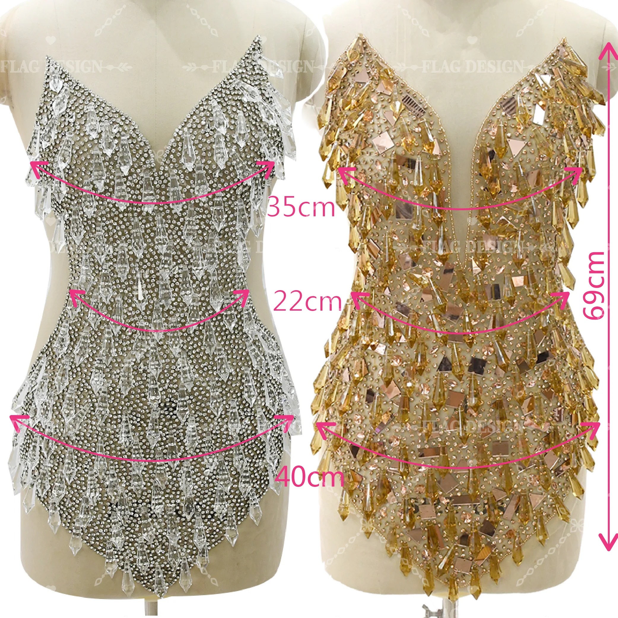 

Crystal Rhinestone Applique Shiny Luxury Big Size Pointed Drop for Prom Dress Body Bling D-013