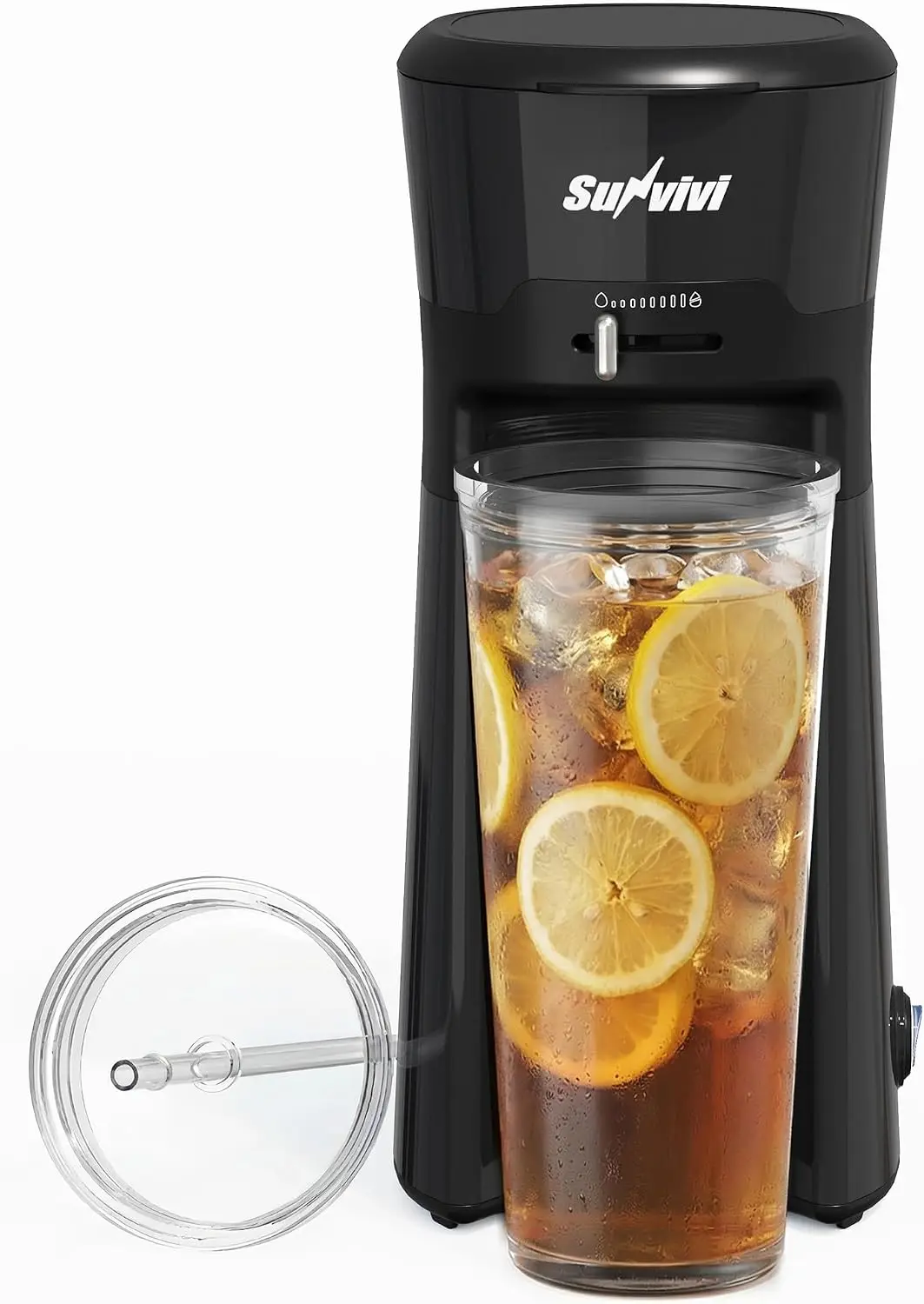Iced Tea & Coffee Maker, 20oz Pitcher, Strength Control, Reusable Filter, Compact Single Serve for Home/Office, Black