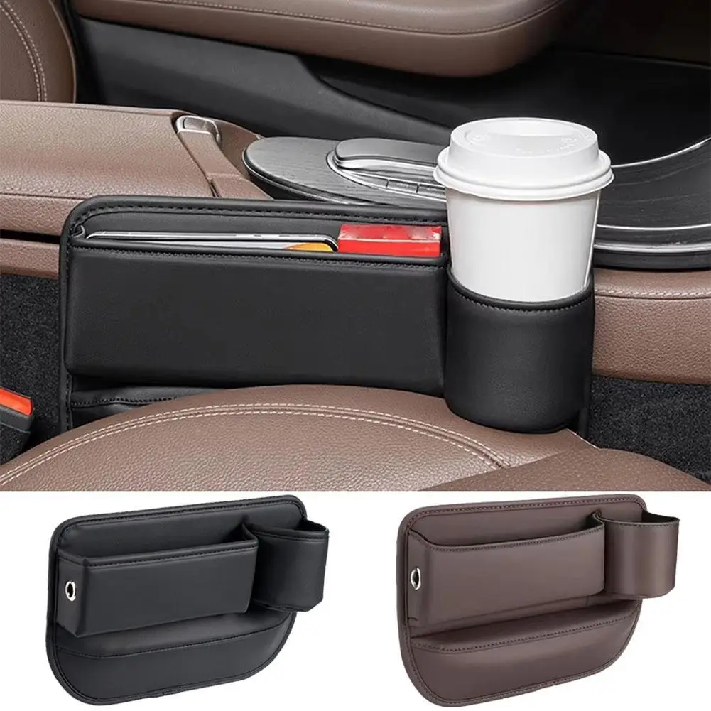 

Upgraded Car Seat Space Storage Box With Cup Holder Car Interior Leak-proof Cup Holder PU Leather Seat Slot Organizer Box