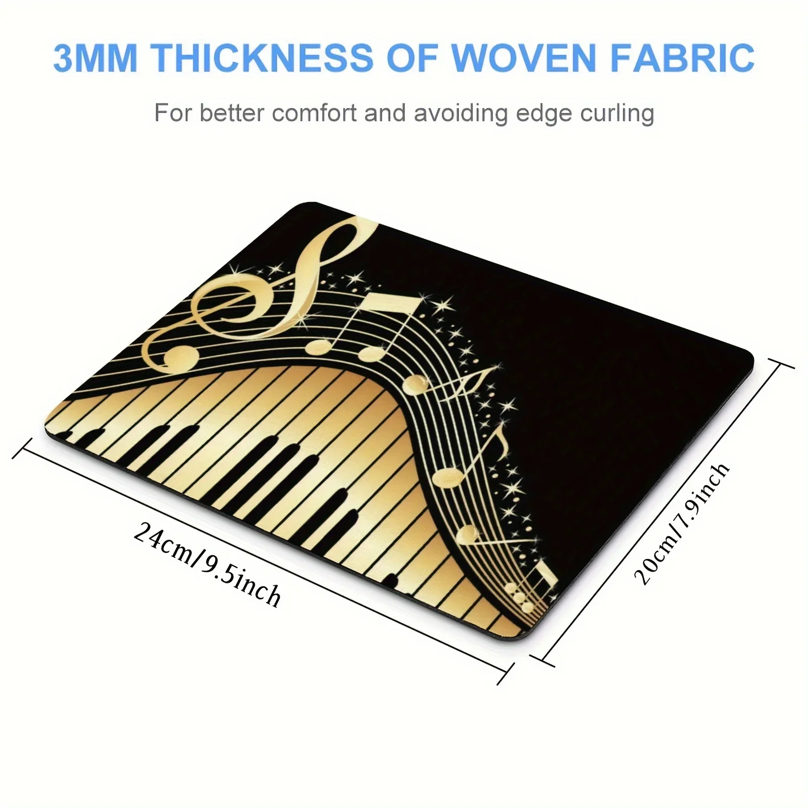CIFBUY Music Piano Key Gaming Mouse Pad Black Gold Note Large Non-slip Rubber Desk Mat Extended Keyboard Mat Office Accessories