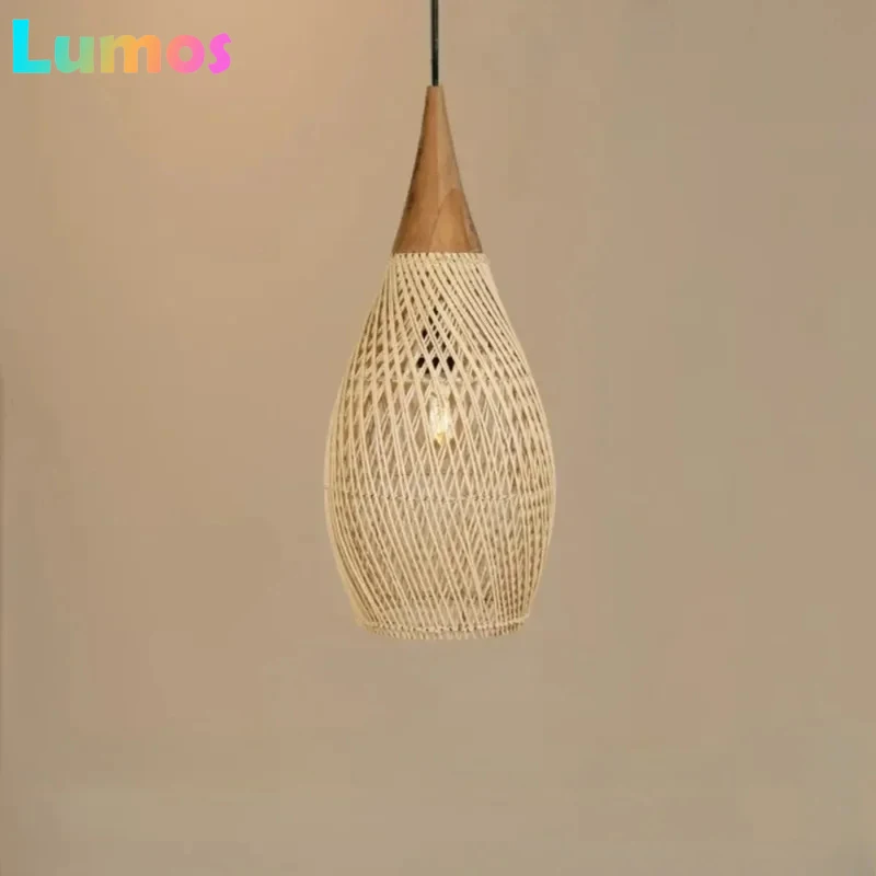 

PD Vintage Rattan Chandelier Living Pendant Light 25/35CM Ceiling Hanging Lamp Wicker Chandeliers For Dining Room Bedroom E