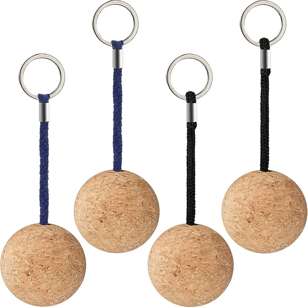 

4Pcs Floating Cork Ball Keychain for Boating Fishing Keys Wooden Keyring Round Durable Safe Skin Friendly Gift Idea