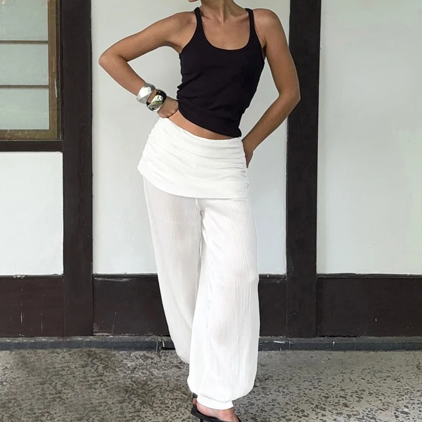 White Summer Thin Wide Leg Pants Women's Loose Drapey Small Size Straight Ice Silk Sun Protection Casual Trousers