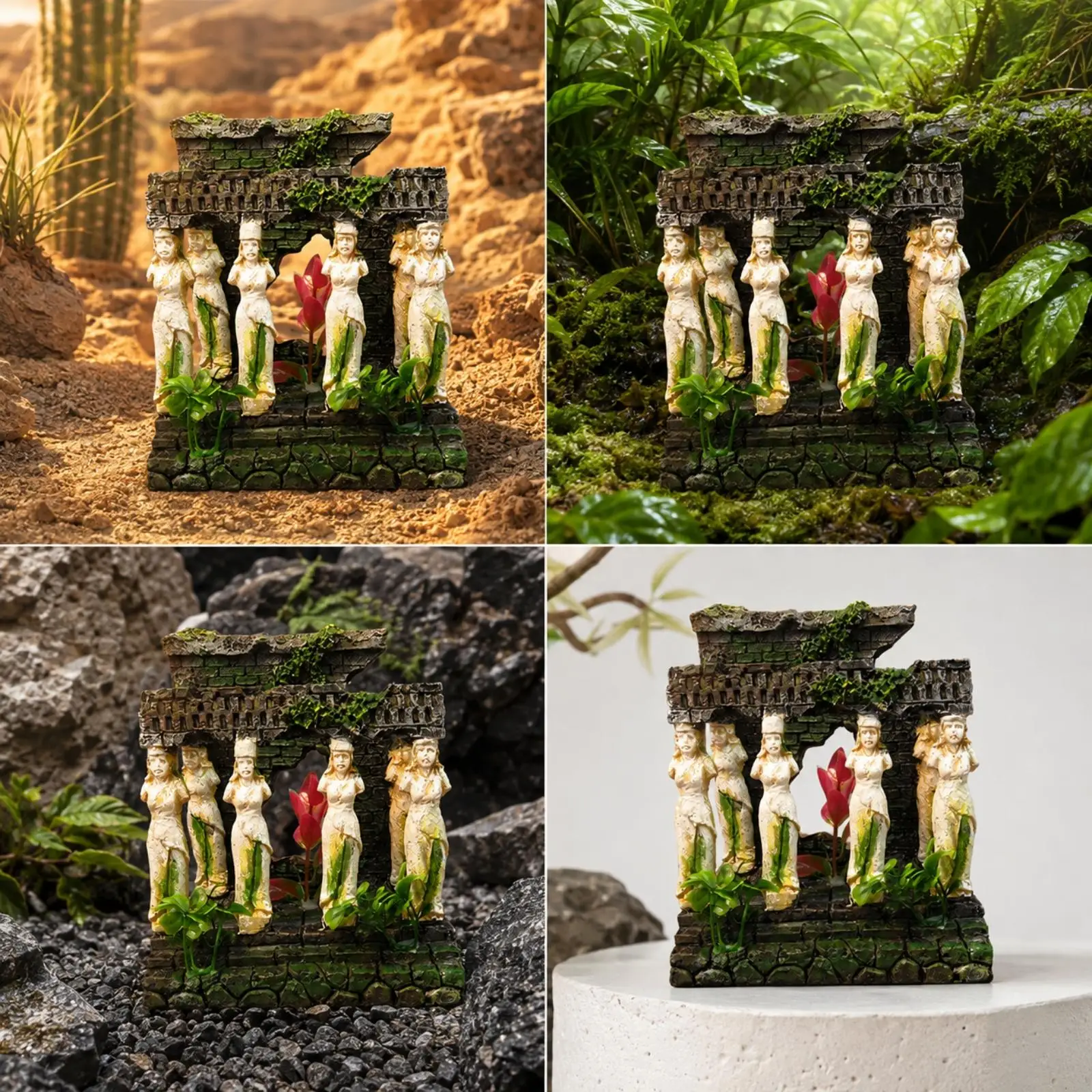 Roman Column Ruin Ornament Decorative Freestanding Terrarium Landscape Feature Reptile Exploration Ornament with Columns
