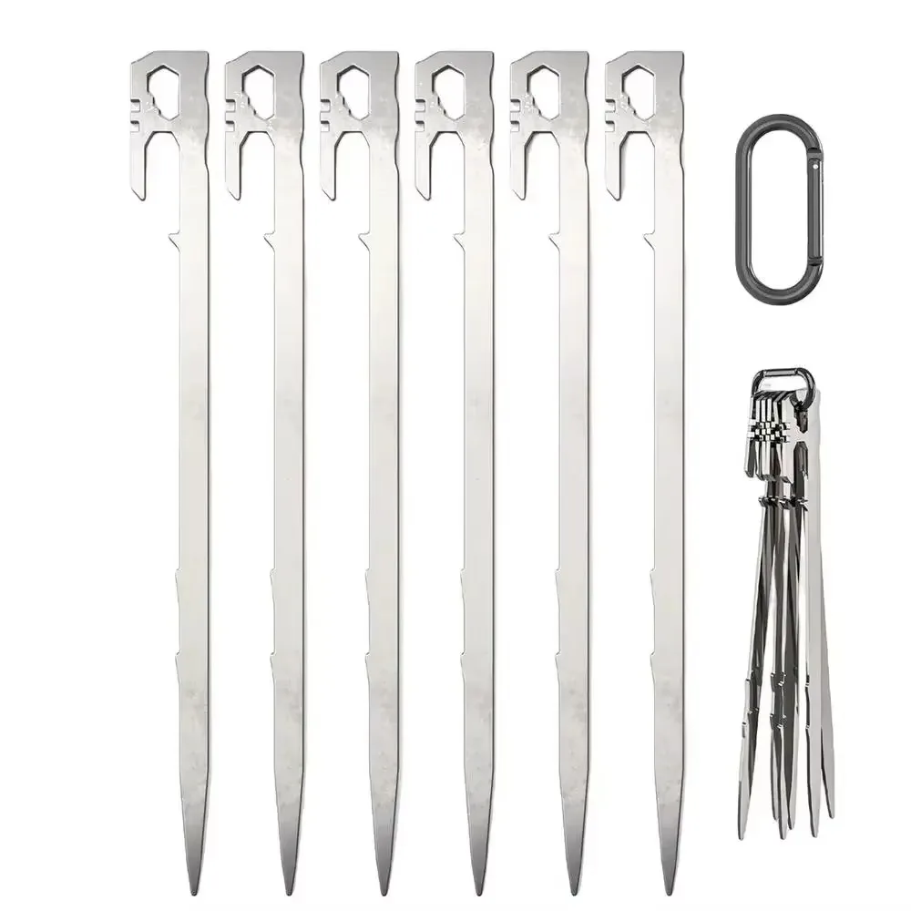 

6Pcs Heavy Duty Canopy Tent Pegs Wind-Resistant Multifunctional Camping Tent Stakes 28cm with Hook Garden Ground Nail
