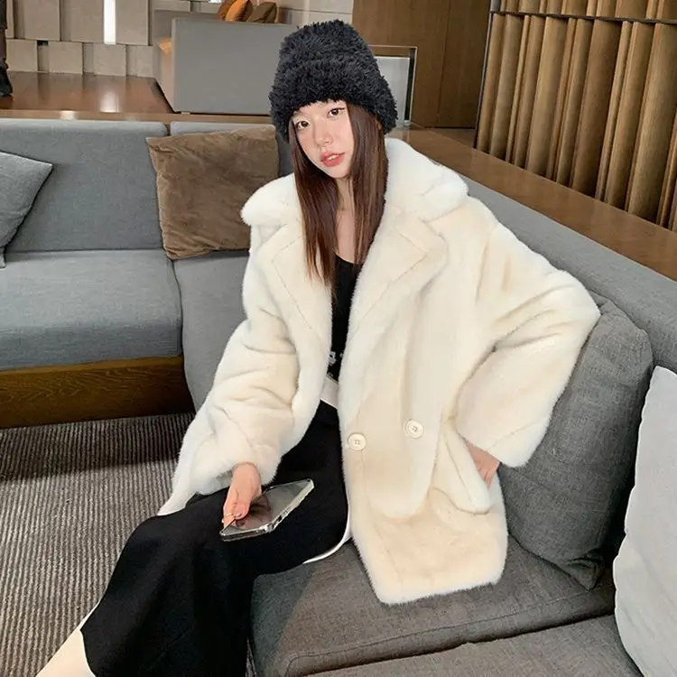 2023 new mink fur coat women's autumn and winter loose Teddy style warm and fashionable faux fur mink fur coat